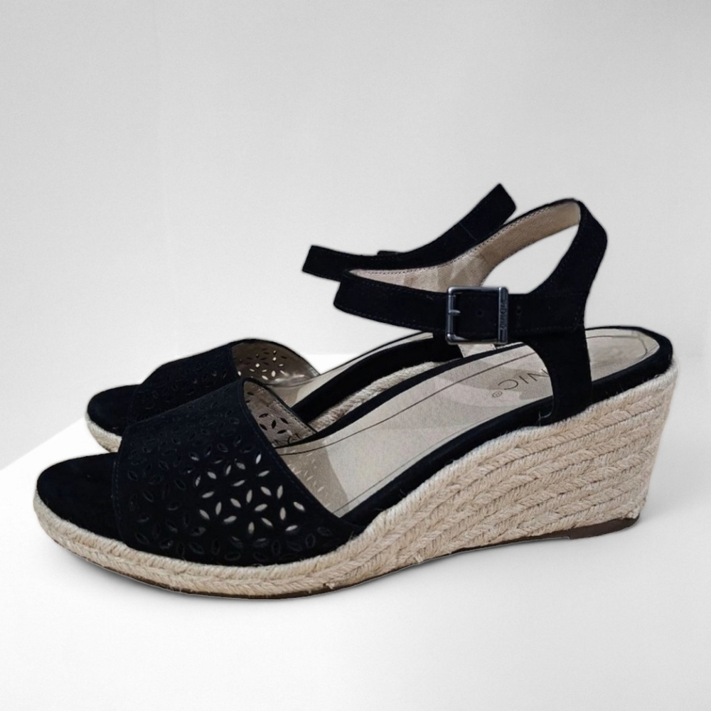 Vionic Wedge Ariel Tulum Sandal Womens Espadrille Black Suede Jute Size 11 Shoe